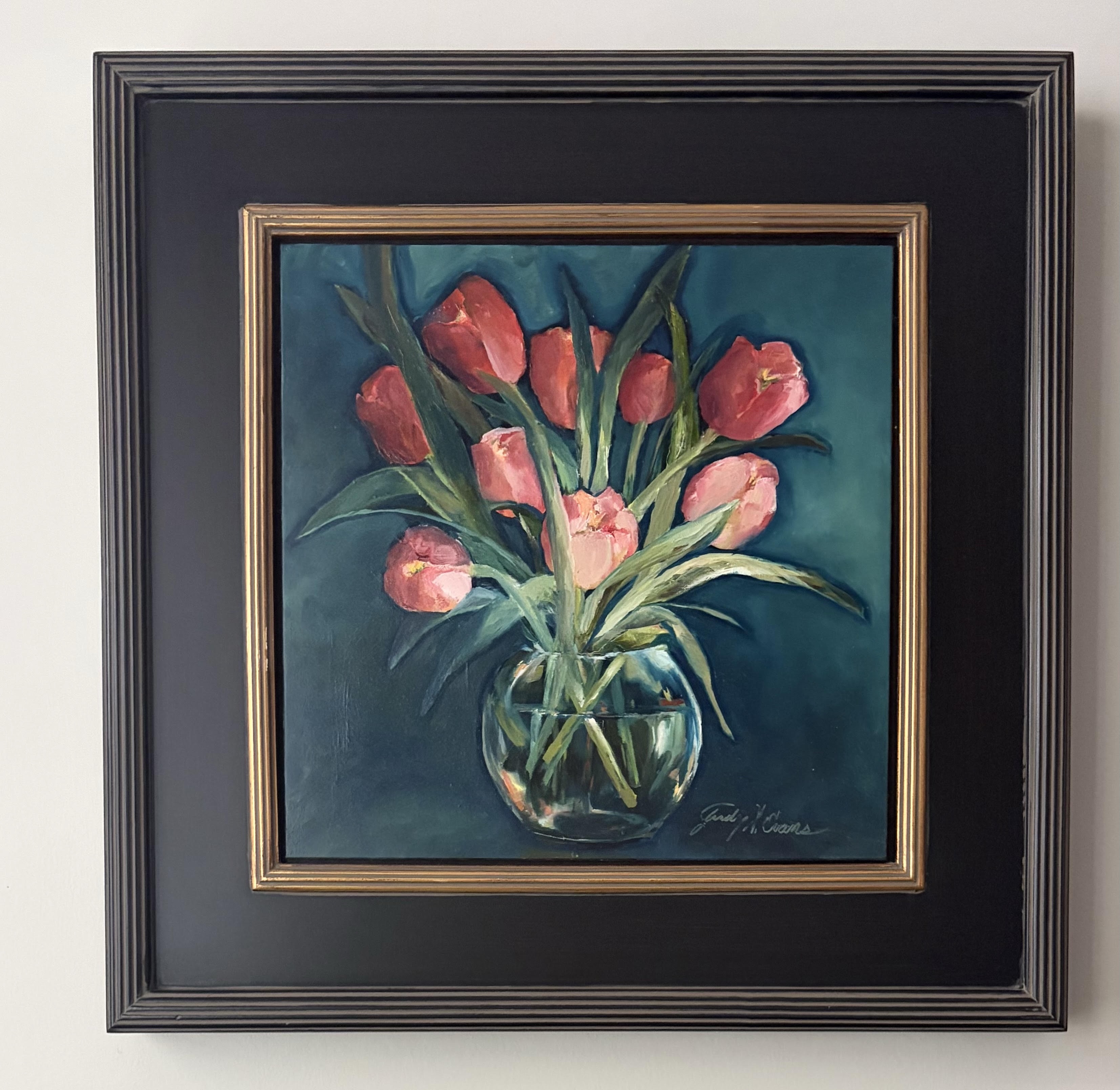 Coral Tulips on Teal